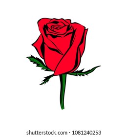 Vector rose bud colored silhouette. Logo, tattoo or emblem of rose. Flower element. Hand drawn illustration rose isolated on white background