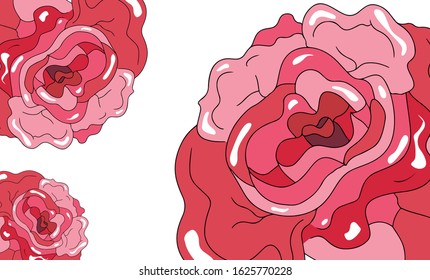 Vector rose bud floral corner pattern. Pink and red color. Cartoon flat style. Floral background with empty space, transparent