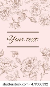 Vector rose cosmetic vertical banner. Sketch graphic style. Design for natural organic cosmetics, make up, store, beauty salon, products, health care products,aromatherapy. With place for text