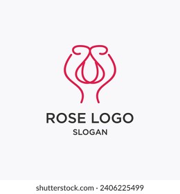 Vector rosa flora línea de iconos logotipo símbolo vectorial diseño