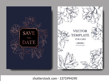 Vector Rose floral botanical flower. Black and white engraved ink art. Wedding background card floral decorative border. Thank you, rsvp, invitation elegant card illustration graphic set banner.