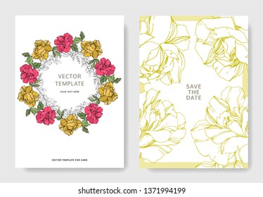 Vector Rose floral botanical flower. Black and white engraved ink art. Wedding background card floral decorative border. Thank you, rsvp, invitation elegant card illustration graphic set banner.
