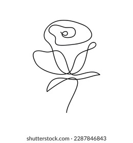 Vector rose flower bud icon. Hand drawn linear contour silhouette isolated. One line continuous drawing. Floral design, print, beauty branding, card, poster. Minimal contemporary illustration.