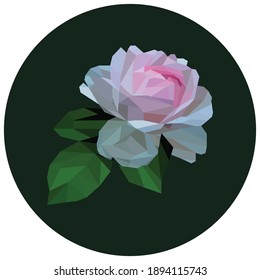 Ilustración de flor rosa vectorial con diseño poligonal. Gradiente y fondo.