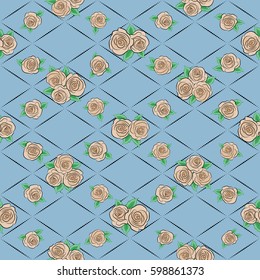 Vector rose flower miniprint seamless pattern on a blue background. Stylized hand drawn little rose flowers.