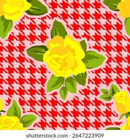 Vector - rose flower on an abstract background seamless pattern.