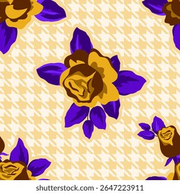 Vector - rose flower on an abstract background seamless pattern.
