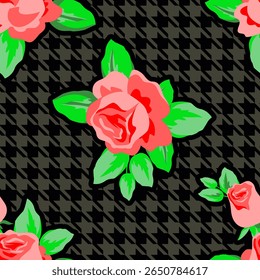 Vector - rose flower on an abstract background seamless pattern.