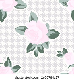Vector - rose flower on an abstract background seamless pattern.