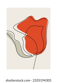 Vector rose flower poster. Hand drawn botanical silhouette illustration. Line continuous drawing. Graphic design, botanical print, beauty branding card, floral background, logo, brochure, wallpaper.