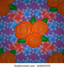 Vector rose flower seamless pattern on a violet background.