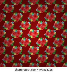 Vector rose flower seamless pattern in red, orange and pink colors.