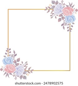 Vector Rose Flower Watercolor Frame Border