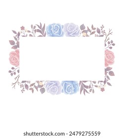 Vector Rose Flower Watercolor Frame Border