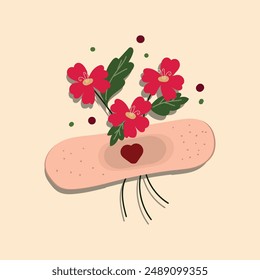 vector of rose flowers glued with a medical band aid. Vector illustration .