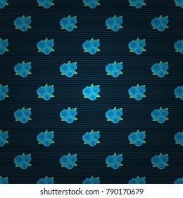 Vector rose flowers and green leaves seamless pattern. Seamless Floral Pattern in blue and green colors.