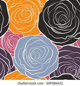 Vector rose flowers seamless pattern. Hand painted illustration.