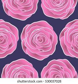 Vector rose flowers seamless pattern. Hand painted illustration in purple, pink and violet colors.