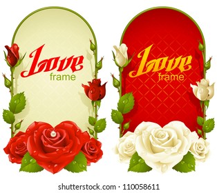 Vector rose frames. Wedding, Birthday or Valentine day vertical banners isolated on white background