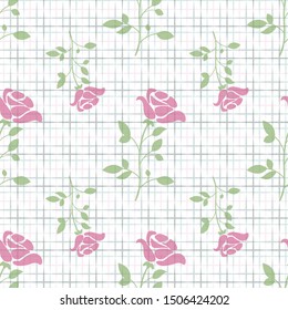 Vector rose with geometrical texture seamless pattern background