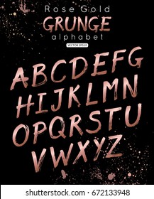 Vector Rose Gold Alphabet. Handwritten Script Font. Ink Brush Letters. Calligraphic Modern Design For  Banner, Poster, Postcard.