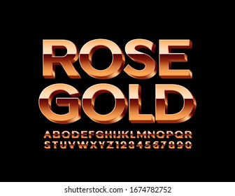 Vector Rose Gold Alphabet Letters And Numbers. Shiny Luxury Font