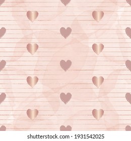 Vector rose gold stripes hearts seamless pattern