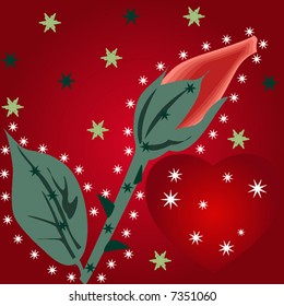 vector rose and heart on star background