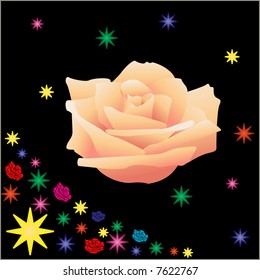 vector rose and heart on star background