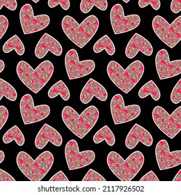 Vector - rose hearts seamless pattern, watercolor illustration.