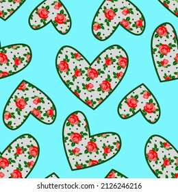 Vector - rose hearts seamless pattern, watercolor illustration.