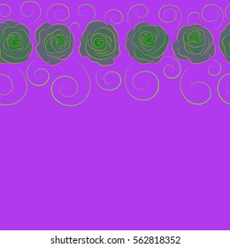 Vector rose icon. Abstract horizontal spring decorative roses seamless pattern in violet, yellow and green colors with copy space (place for your text).