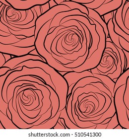 Vector rose icon. Abstract spring monochrome decorative roses seamless pattern in pink colors.