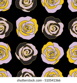 Vector rose icon. Abstract spring decorative roses seamless pattern in dark and yellow colors.
