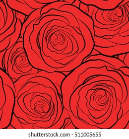 Vector rose icon. Abstract spring monochrome decorative roses seamless pattern in red colors.