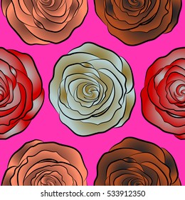 Vector rose icon. Abstract spring decorative roses seamless pattern in gray, orange and neutral colors.