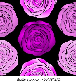 Vector rose icon. Abstract spring decorative roses seamless pattern in magenta, pink and violet colors.