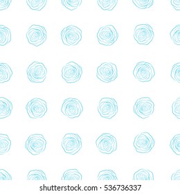 Vector rose icon. Abstract spring monochrome decorative roses seamless pattern in blue colors.