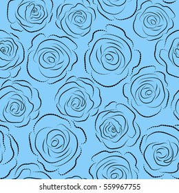Vector rose icon. Abstract spring decorative roses seamless pattern on a blue background.