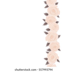 Vector rose icon. Abstract vertical spring decorative roses seamless pattern in neutral and brown colors with copy space (place for your text).