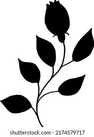 Vector Rose Icon. A Simple Drawing Of A Flower With Leaves. Rose Bud Logo.