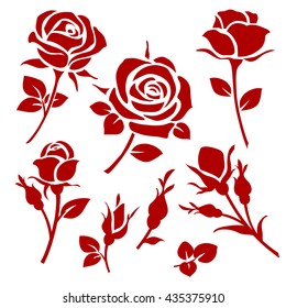 Vector rose icon. Spring decorative rose and bud silhouettes