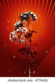 vector rose on red grunge background