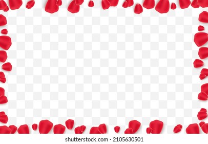 Vector Rose Petals Png. Frame Made Of Petals On An Isolated Transparent Background. Red Petals, Rose, Valentine's Day, PNG.