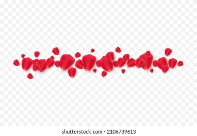 Vector Rose Petals PNG. Line Made Of Rose Petals On An Isolated Transparent Background. Red Petals. Holiday, Valentine's Day, Png.