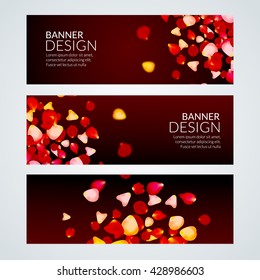 Vector Rose Petals wedding love banners. Invitation romantic love template.