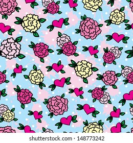 Vector Rose with polka dot (seamless pattern
