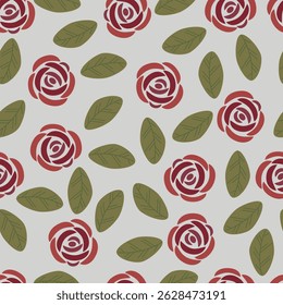 Vector rose seamless flower background pattern. Cute floral fabric isolated. Springtime floral for Valentine cards, fabric, scrapbooking, stationery, wrapping, textiles and wallpaper.