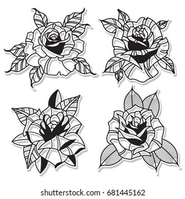 Vector Rose Set Tattoo Design Line Art
