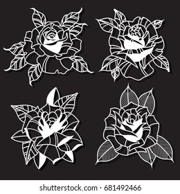 Vector Rose Set. Tattoo Design Flowers Line Art